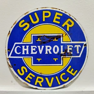 VINTAGE SUPER CHEVROLET SERVICE PORCELAIN ENAMEL METAL SIGN SIZE 6" - Picture 1 of 7