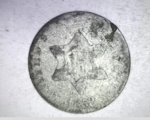 Pieza de plata de tres centavos de 1853, circulada (US-6684) - Imagen 1 de 2