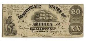Sept 2, 1861 CONFEDERATE STATES OF AMERICA CSA $20 Currency  T-18 - Picture 1 of 2