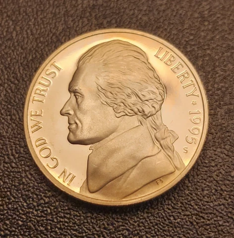 1995 S Proof Jefferson Nickel - From a proof set - Free Shipping Cover