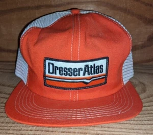 Vtg Dresser Atlas Patch Orange Adjustable Snapback Mesh Trucker Hat K-Brand USA - Picture 1 of 9