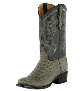 Mens Cowboy Boot Leather Real Crocodile Hornback Skin Gray Round Size 13, 13.5 - Picture 1 of 5