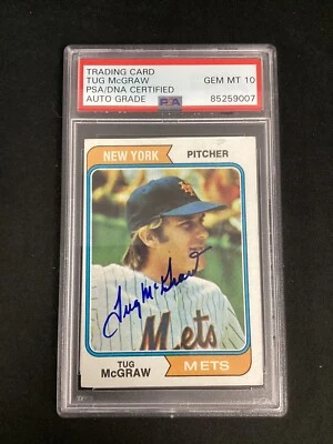 Tug McGraw Signed 1974 Topps #265 Baseball Card Mets Auto Vintage Sig PSA/DNA 10 - Image 1 of 2