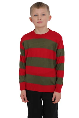Niños Niños Halloween Freddy Rojo Verde Rayas Jersey Sudadera Krueger Top Foto 1 de 2