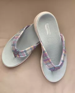 Skechers Arch Fit Sandals Light Blue Plaid - Picture 1 of 4
