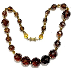 VTG ART DECO Graduated Faceted Dk Amber GLASS NECKLACE Louis Rousselet? 1930 - Picture 1 of 8