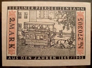 CRISP 1922 GERMAN 2 MARK TROLLEY TICKET & BANKNOTE!! HORSE DRAWN DOUBLE DECKER!! - Picture 1 of 2