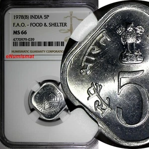 India-Republic Aluminum 1978 (B) 5 Paise NGC MS66 F.A.O. TOP GRADED KM#21 (039) - Picture 1 of 4