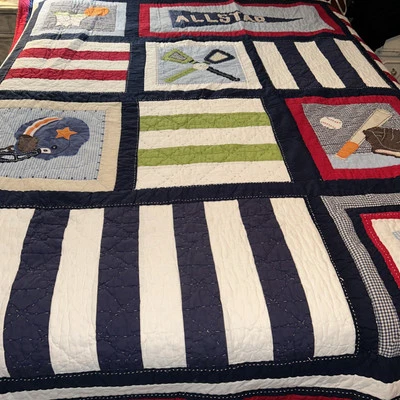 Pottery Barn sport football soccer Baseball Basketball Full Quilt & Pillow Sham - Image 1 of 4