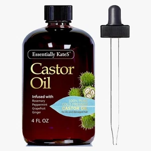 Castor Oil 4 Fl Oz (Glass Bottle) - Rosemary Peppermint Infused  - Picture 1 of 3