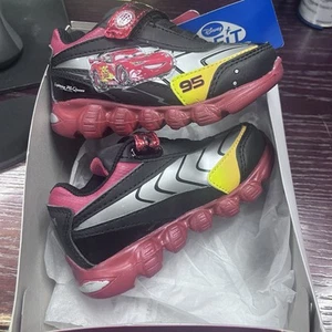 cars disney pixar with lights shoes boy sz 7 red black slip on A8 - Picture 1 of 5