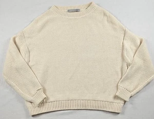 Vince Cotton Blend Shaker Rib Crewneck Knit Cream Sweater Pullover Womens Size S - Picture 1 of 6