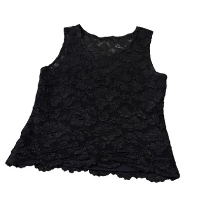 Camiseta sin mangas vintage años 90 Hanky Panky negra superpuesta de encaje para mujer Alt Goth M Foto 1 de 4