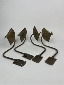 Vintage Lot Of 4 Solid Brass Fan Decorative Curtain Tie Backs Wall Mount - Picture 1 of 4