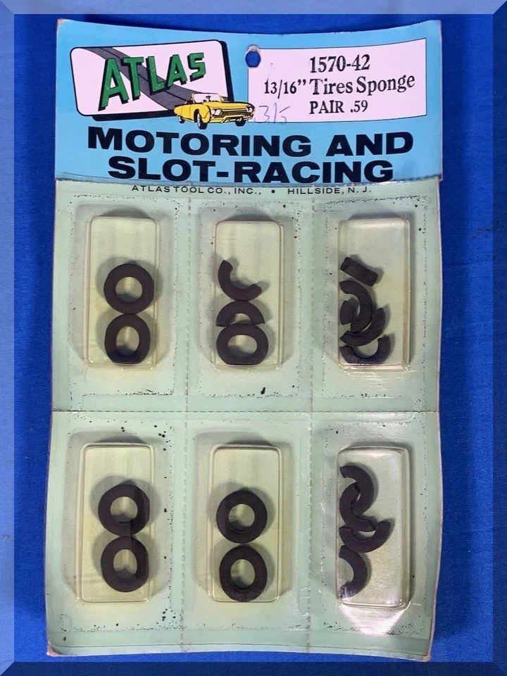 VINTAGE ATLAS SLOT CAR HOME RACING PARTS - SPONGE TIRES 1570-42 - DRY ROT & HARD - Image 1 of 1