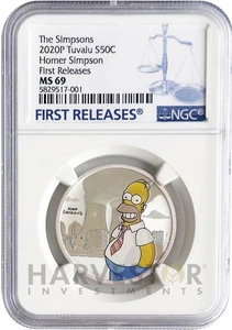 2020 THE SIMPSONS - HOMER SIMPSON – 1/2 OZ. SILVER COIN - NGC MS69 FIRST RELEASE - Picture 1 of 2