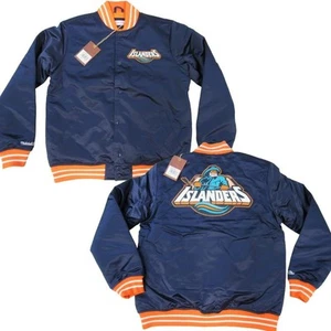 New York Islanders Mens Mitchell & Ness Heavy Weight Satin Snap Jacket Coat $150 - Picture 1 of 10