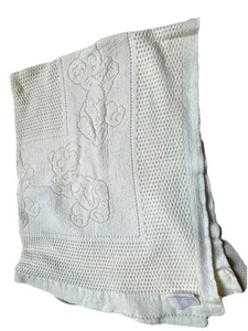 SIEHE BILDER - Vintage Babycrest gelb offen gewebt 24x32" Babydecke Teddybär - Bild 1 von 8