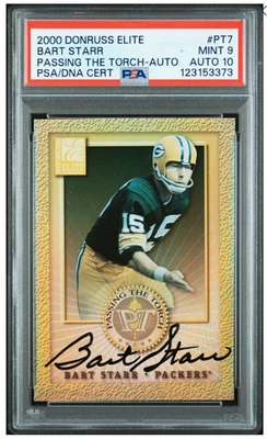 Bart Starr 2000 Donruss Elite autógrafo pasando la antorcha PSA 9 COMO NUEVO automático PSA 10 Foto 1 de 2