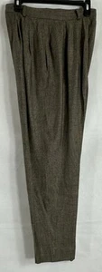 Vintage ANNE KLEIN II Sz 12 Green Black Woven High Rise Dress Pants Pleats Lined - Picture 1 of 24