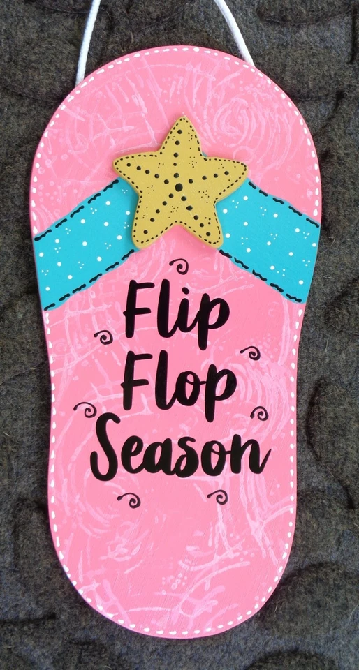 SIGNO DE TEMPORADA FLIP FLOP arte de pared colgante terraza patio piscina tiki bañera de hidromasaje placa de madera  Foto 1 de 1
