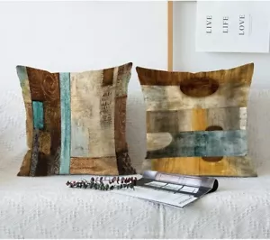 Set Of 4 Brown Abstract Outdoor Pillow Covers 18x18 Soft Couch Throw Livingroom - Picture 1 of 7