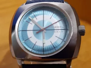 Mens Rare Vintage Retro Diesel DZ1075 Cushion Style Blue Leather Watch - Picture 1 of 10