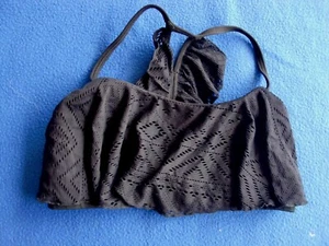 Mujer~ELLA MOSS~NEGRO~VOLANTES~ENCAJE~LOGO~RELAZOS ELÁSTICOS~TOP DE BIKINI~TALLA XS - Imagen 1 de 6