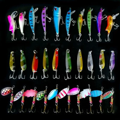30pcs Fishing Lures Kit - Premium ABS & Iron Spinner Baits for Bass, Trout - Image 1 of 4