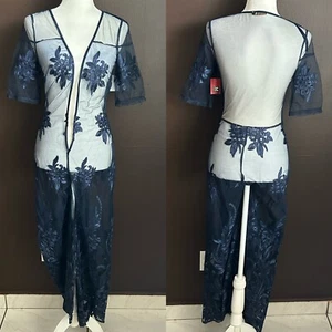 Mono de una pieza Wow Gold Label para mujer talla mediana transparente de encaje bordado azul - Imagen 1 de 6