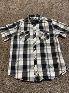 Ecko Unltd Herren Button Down Hemd Größe Large schwarz weiß kariert Kurzarm MANGEL - Bild 1 von 9
