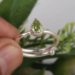 Peridot Stackable Ring, Silver Adjustable Ring, Pear Stone Rings - Picture 1 of 5