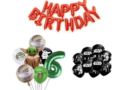 Globos Yoda Star Wars 6º Cumpleaños Fiesta Decoraciones Edad 6 Niños Niñas Banner Foto 1 de 4