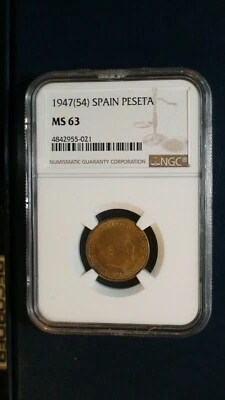 1947 (54) SPAIN PESETA NGC MS63 UNCIRCULATED 1P Coin PRICED TO SELL FAST! - Image 1 of 4