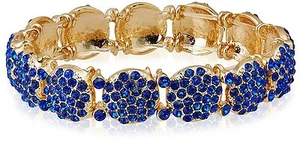 New Cohesive Jewels Fancy Gold Tone Blue Crystal CZ 6.5" Stretch Bracelet NWT - Picture 1 of 2