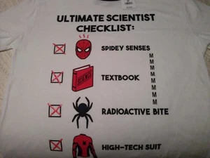 NUEVA Camisa Marvel Spider-Man Manga Corta Ultimate Scientist Lista de Verificación Nueva con Etiquetas - Imagen 1 de 3