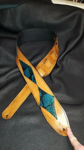 Correa de guitarra de cuero hecha a mano parches de 3" Tuscon serpiente BB AG - Imagen 1 de 4