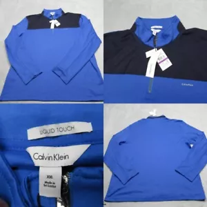 Calvin Klein Shirt Men XXL Blue Liquid Touch Pullover Long Sleeve Activewear NEW - Picture 1 of 13