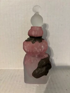 VINTAGE MATTIERTES ROSA UND BRAUNES GLAS PARFÜMFLAKON GEFIEDERTER STOPFEN 6-3/4" - Bild 1 von 9