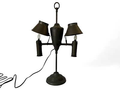 Antique Double Tin Shade Central Font Student Lamp (Electrified) - Image 1 of 4