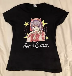 Anime Girl Sweet Sixteen Damen MEDIUM schwarz T-Shirt Grafik Kunst bedruckt Top - Bild 1 von 10