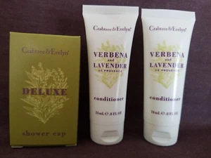 Crabtree Evelyn 3 Lot Travel Sz, Verbena Lavender 2 Conditioner & Shower Cap New - Picture 1 of 5