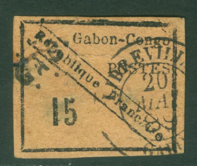 French Colonies - GABON  1889  Typset  15c black on rose pp Sc# 14 used  Fine - Image 1 of 2