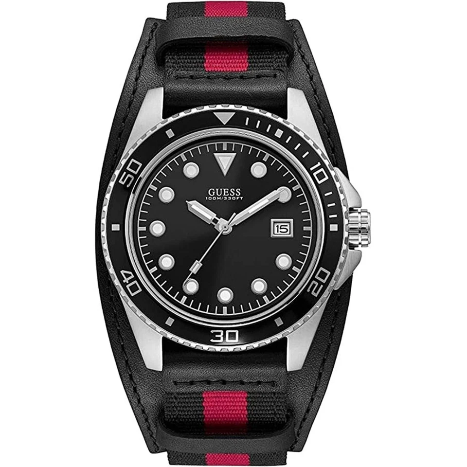 GUESS Men's Crew 44mm Two Tone Leather Band Steel Case Quartz Watch W1051G1