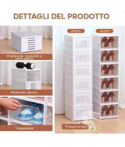Scarpiera Salvaspazio 6 Ripiani Ante Porta Scarpe Plastica Slim Bianca Ingresso - Foto 1 di 3