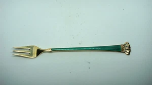 VINTAGE DENMARK EGON LAURIDSEN GILDED STERLING GREEN ENAMEL 4 3/4" COCKTAIL FORK - Picture 1 of 4