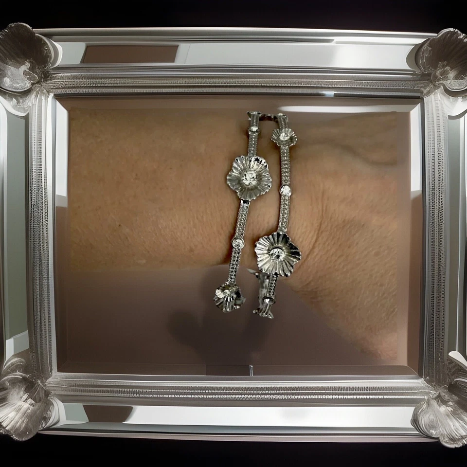 "Brazaletes retro XL de colección estilo Art Nouveau 2 cristal checo tono plata 9""" Foto 1 de 4