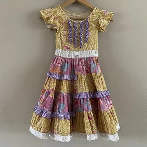 Mustard Pie Girl’s Flutter Sleeve Tiered Lace Floral Dress Boho Ruffles Size 6 - Picture 1 of 11