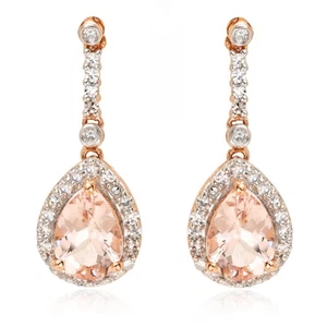 925 Sterling Silver Natural Morganite Pear 8x6mm Drop Dangle Earring For Women - Picture 1 of 3