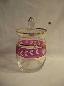 VINTAGE RUBY FLASH MARMELADE / GELEE / GEWÜRZDOSE MIT LÖFFEL - Bild 1 von 1
